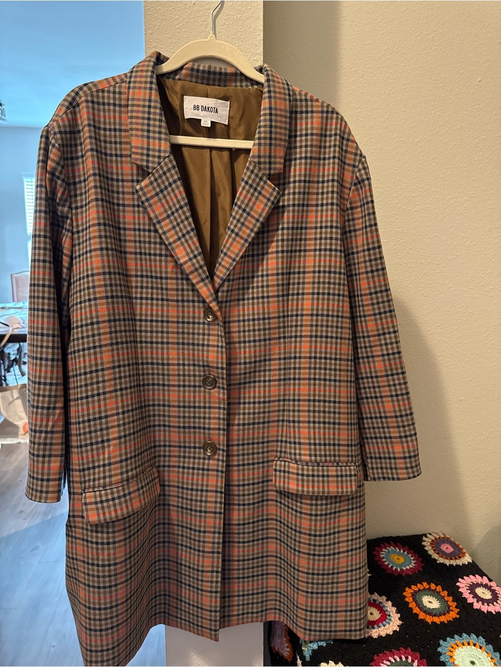 BB Dakota Women's orange Plaid Single-Breasted Coat